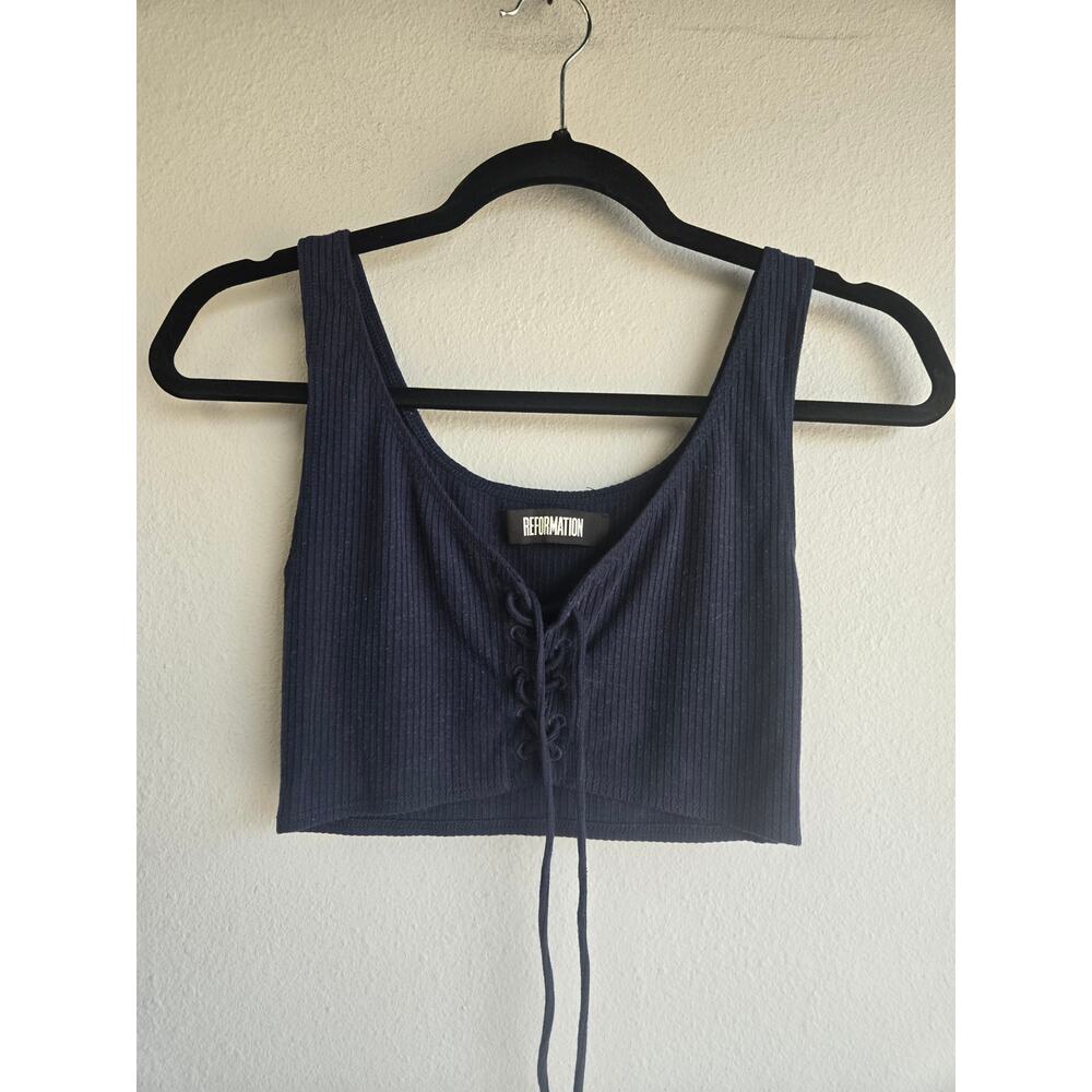 Reformation Black Ribbed Lace Up Cropped Tank Top Size XS - Picture 2 of 6